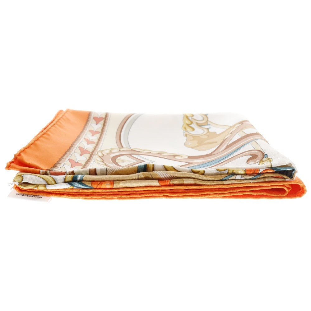 HERMES(エルメス) カレ90 HARNAIS DE COEUR アルネ・ドゥ・クール スカーフ ホワイト×オレンジ マルチカラー シルク