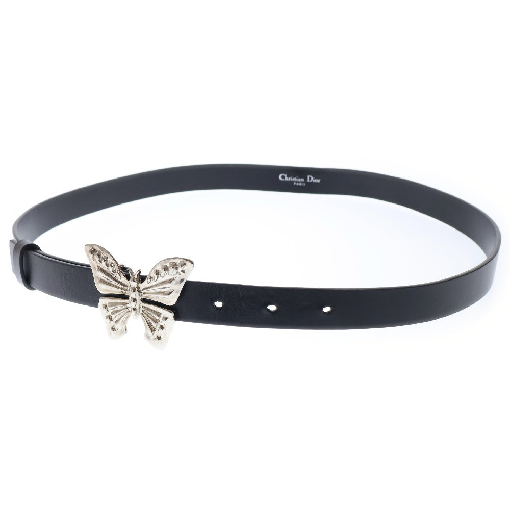 Christian Dior(クリスチャンディオール) バタフライモチーフ ベルト ブラック レザー メタル #80 アクセサリー レディース