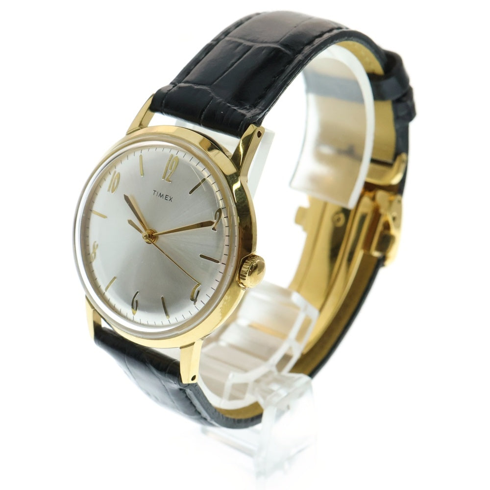 TIMEX(タイメックス) マーリン シルバー文字盤 腕時計 ウォッチ ブラック ゴールド SS×社外レザー/手巻き 2022/01/05 TW2T18400