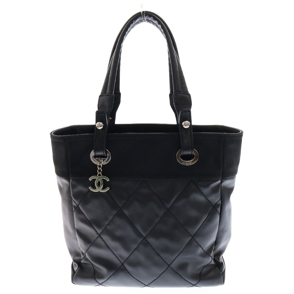 CHANEL(シャネル) パリビアリッツPM ココマークコーティングキャンバスレザーハンドバッグ ブラック レディース