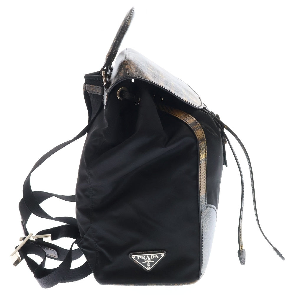 PRADA(プラダ) バックパック リュックサック ブラウン×ブラック ナイロン シルバー金具 1BZ038