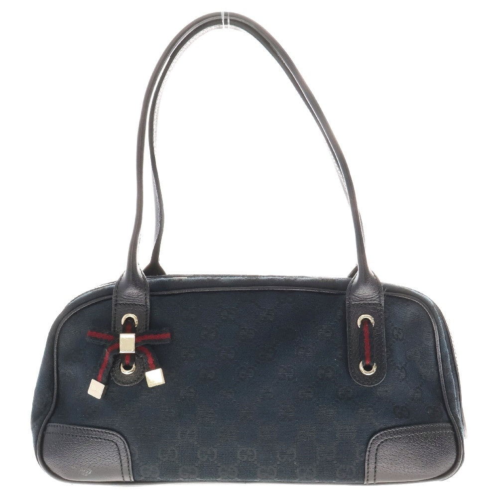 GUCCI(グッチ) GGキャンパス シェリーライン リボン付 プリンシーハンドバッグ ブラック レディース 161720