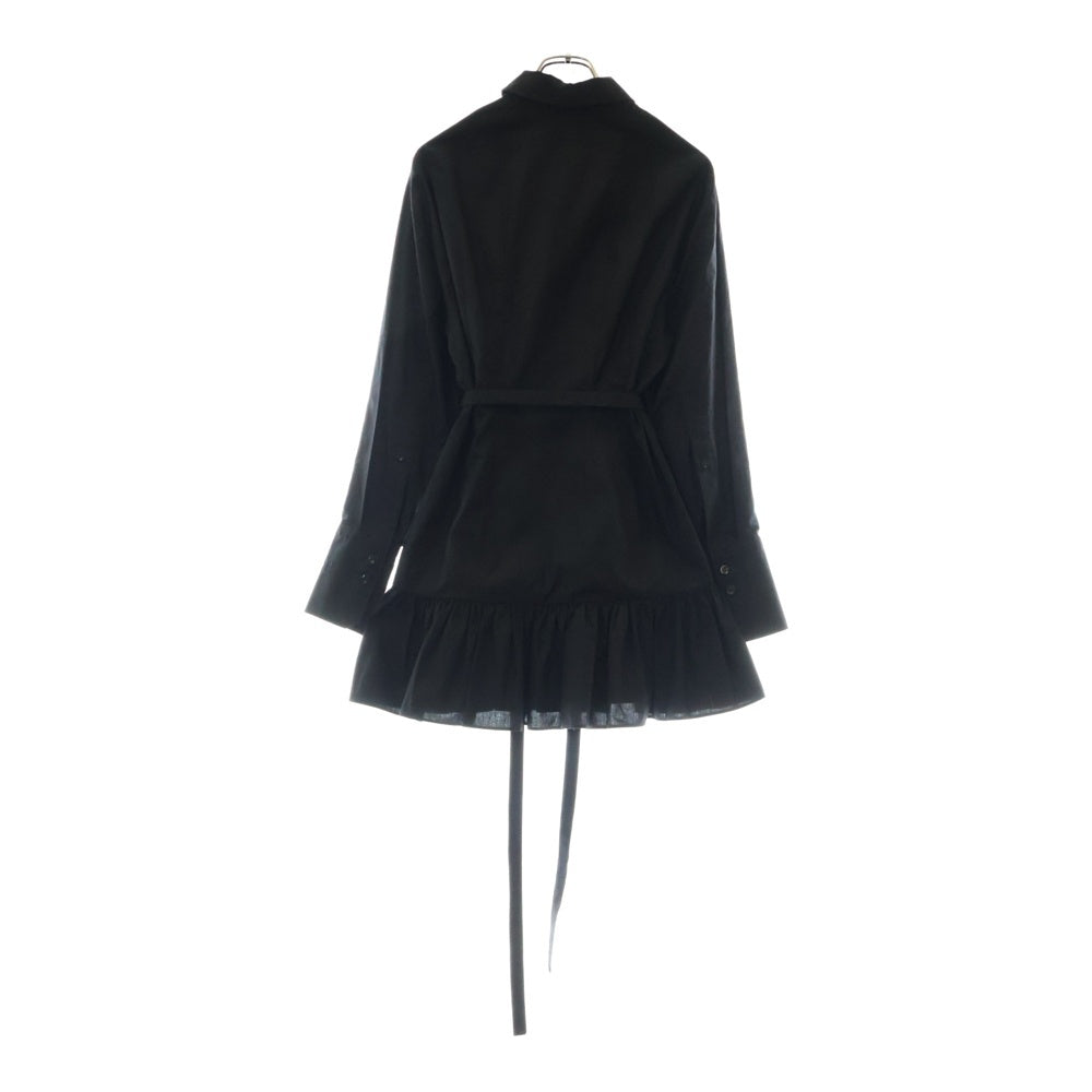 PATOU(パトゥー) Ruffle mini shirt dress ベルト付 フリル ミニシャツドレス ブラック レディース DR1360017999B
