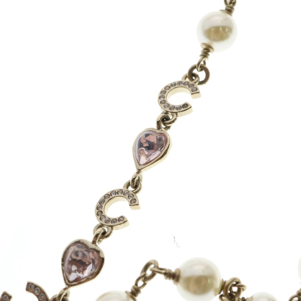 CHANEL(シャネル) ココマーク フェイクパール×ラインストーン ネックレス ハートモチーフ ペンダント ゴールド金具 B22B
