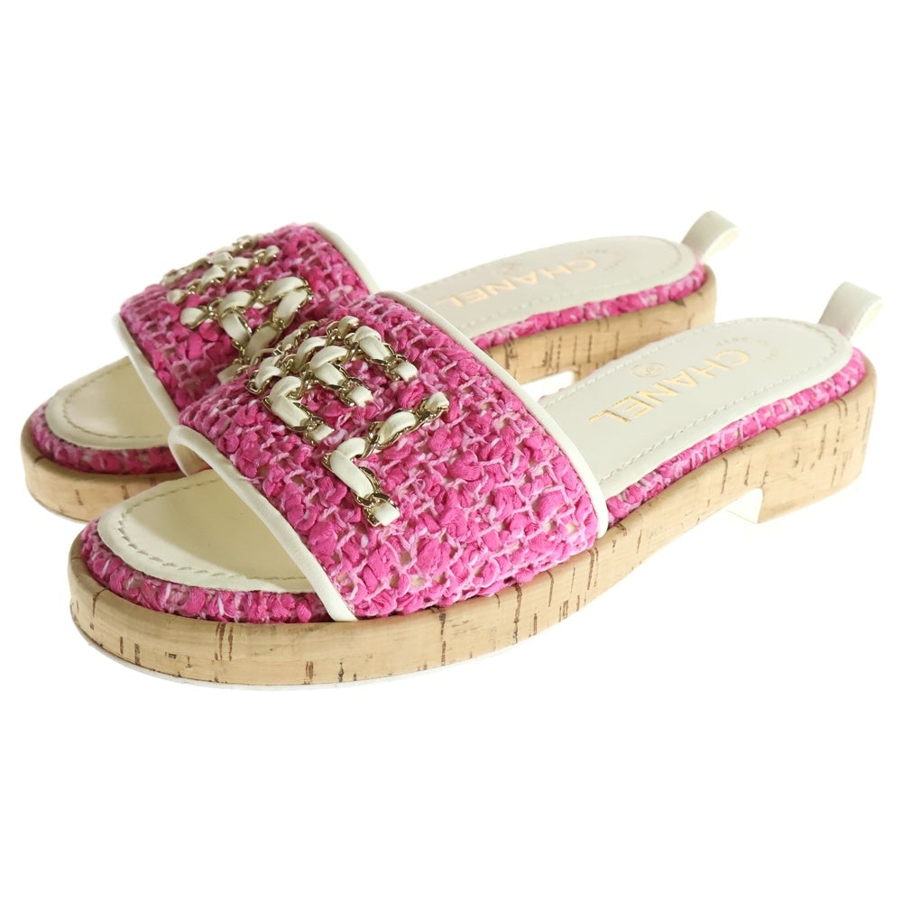 CHANEL(シャネル) ミュールサンダル ゴールド金具 ピンク/ツイード #35 レディース