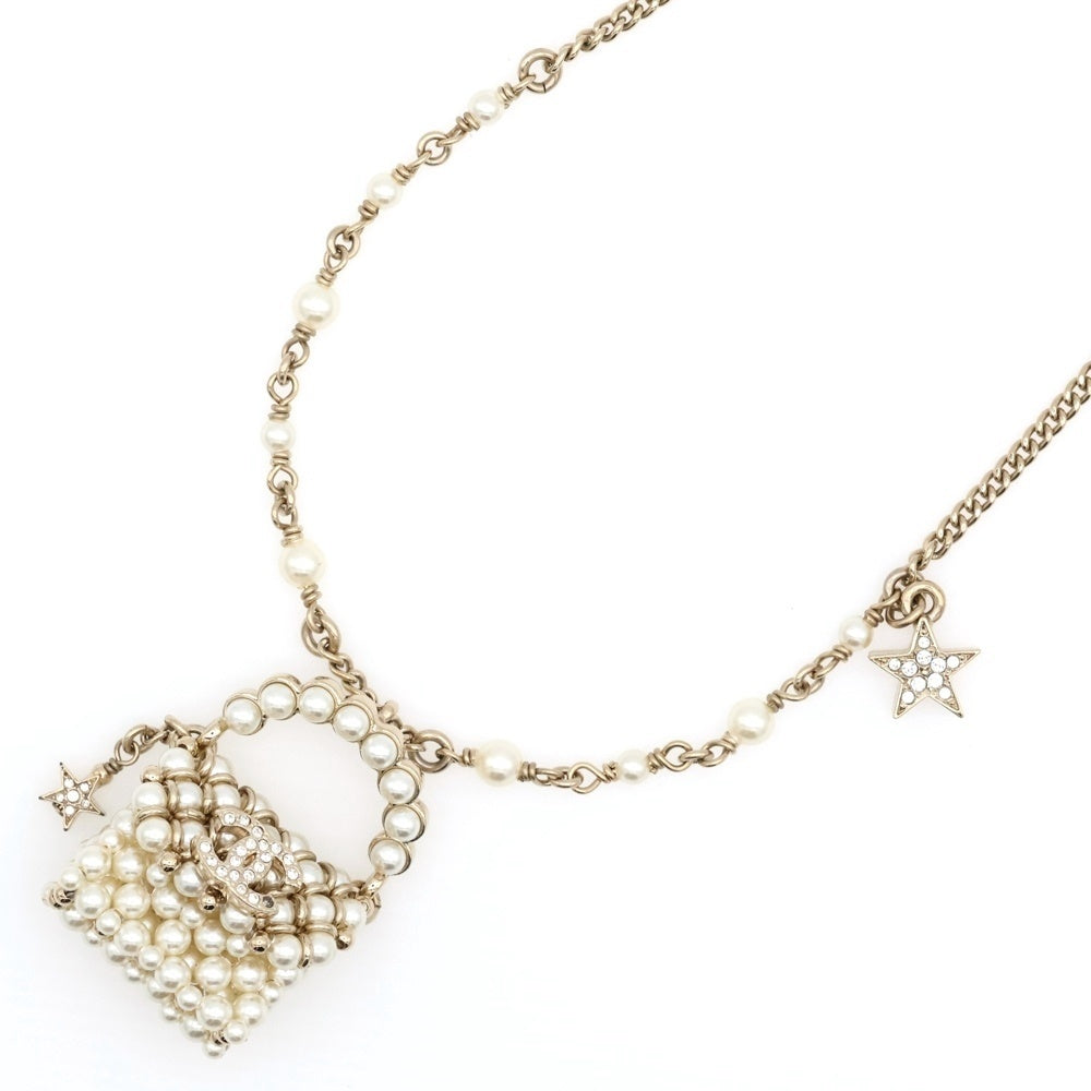 CHANEL(シャネル) ココマーク メタル ストラス コスチューム パール ネックレス ペンダント ホワイト×ゴールド C23/A ABB257