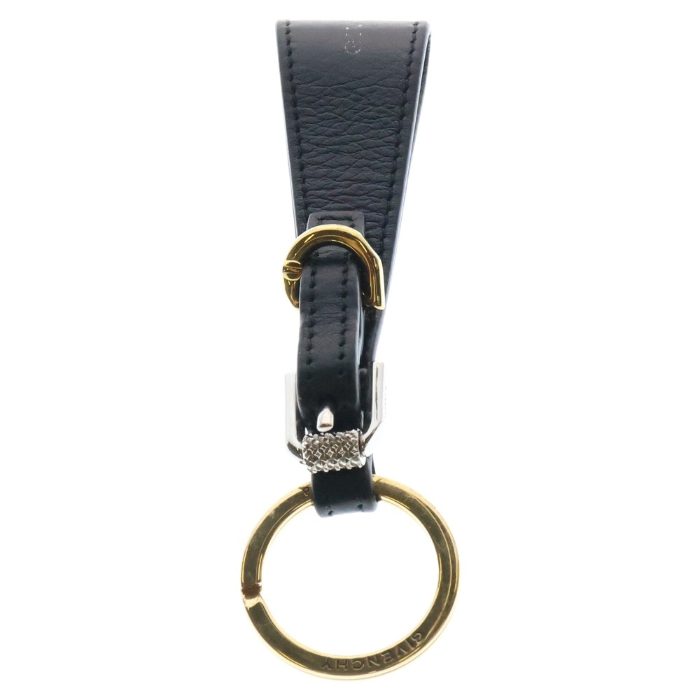 GIVENCHY(ジバンシィ) ロゴプリント レザー キーホルダー シルバー/ゴールド金具 ブラック