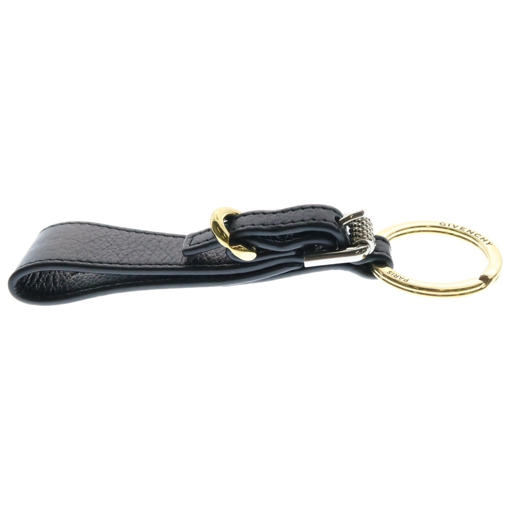 GIVENCHY(ジバンシィ) ロゴプリント レザー キーホルダー シルバー/ゴールド金具 ブラック