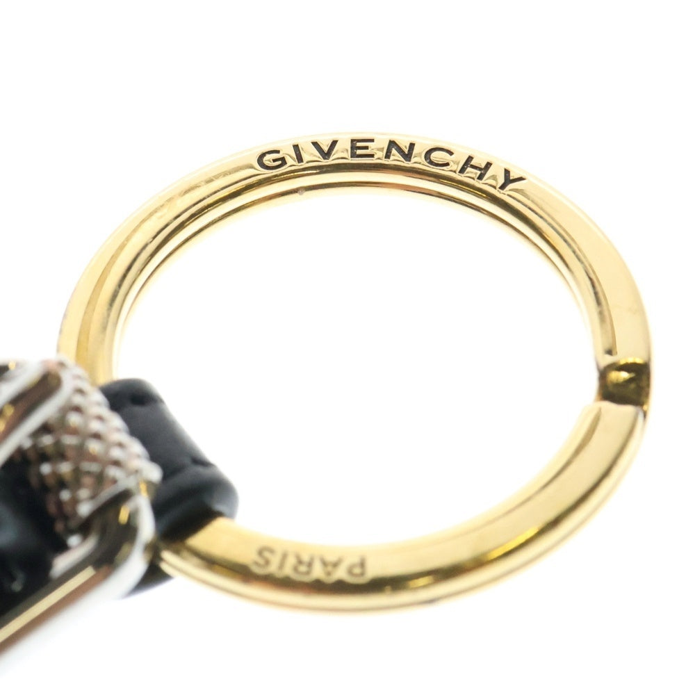 GIVENCHY(ジバンシィ) ロゴプリント レザー キーホルダー シルバー/ゴールド金具 ブラック