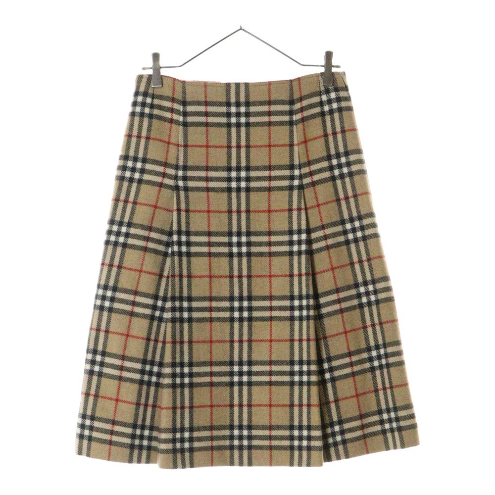 BURBERRY(バーバリー) ノバチェック 総柄 アルパカ混 ウール ボタンデザイン プリーツ ミディアム フレアスカート ベージュ レディース FX087-065-50