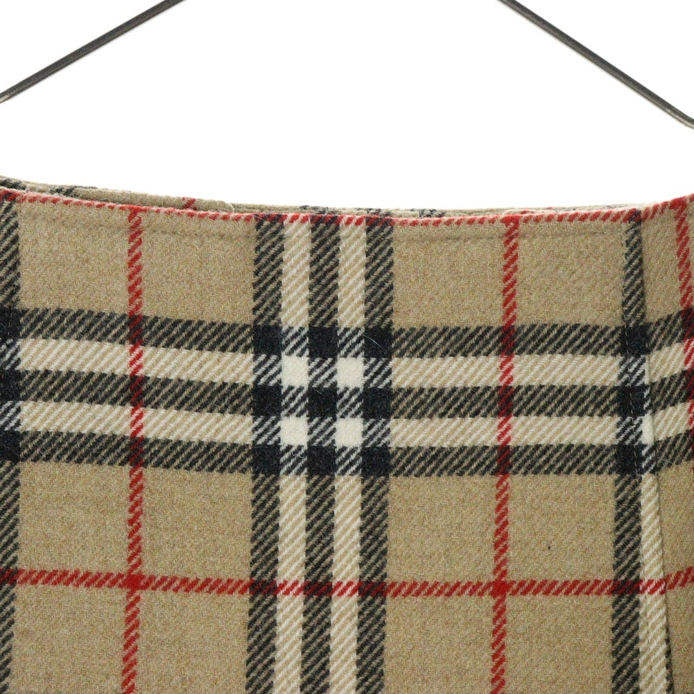 BURBERRY(バーバリー) ノバチェック 総柄 アルパカ混 ウール ボタンデザイン プリーツ ミディアム フレアスカート ベージュ レディース FX087-065-50