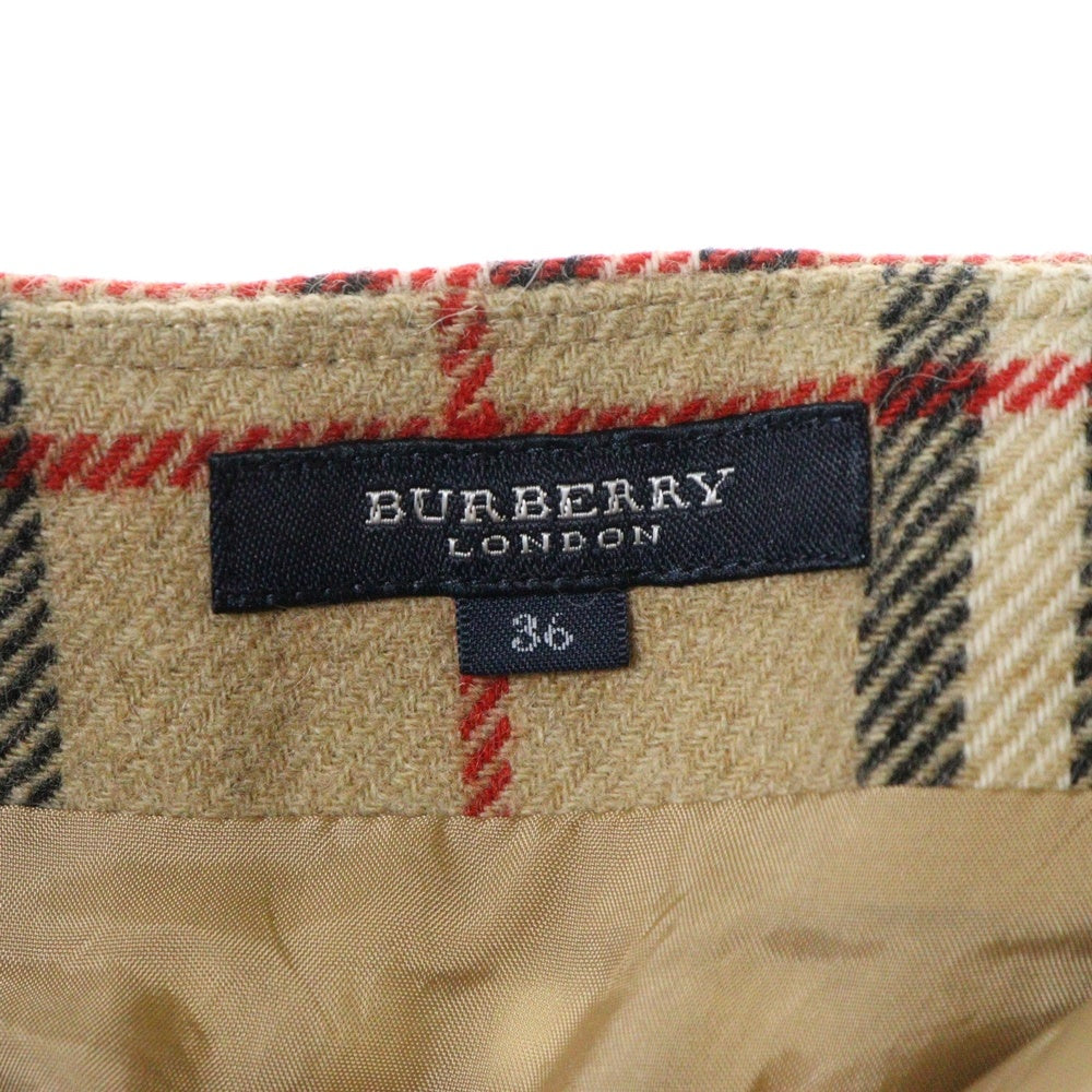 BURBERRY(バーバリー) ノバチェック 総柄 アルパカ混 ウール ボタンデザイン プリーツ ミディアム フレアスカート ベージュ レディース FX087-065-50