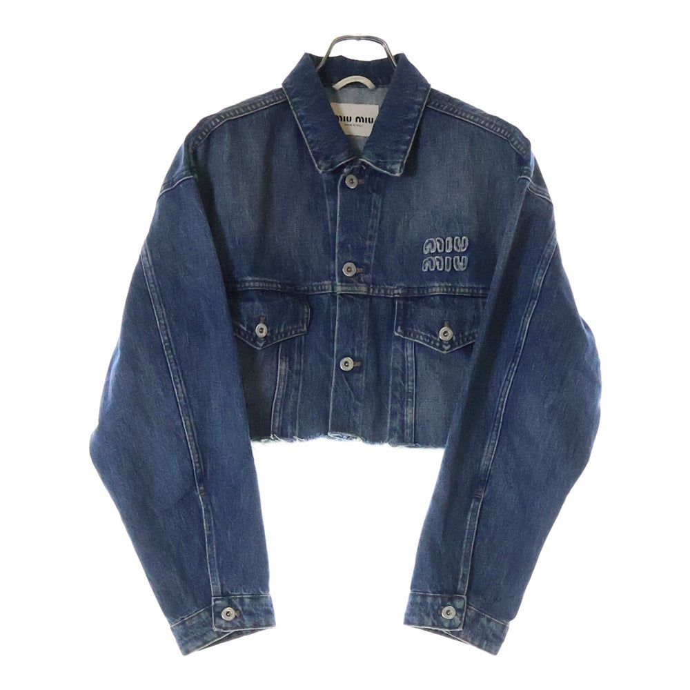 miumiu(ミュウミュウ) ロゴ クロップド デニムジャケット ショート丈 ブルー レディース GWB148
