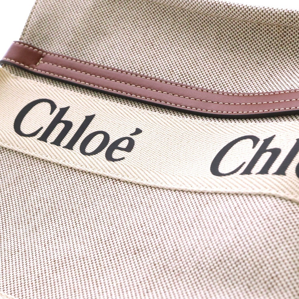 Chloe(クロエ) クロエ ウッディ トートバッグ ハンドバッグ ミディアム アイボリー×ブラウン キャンバス×レザー