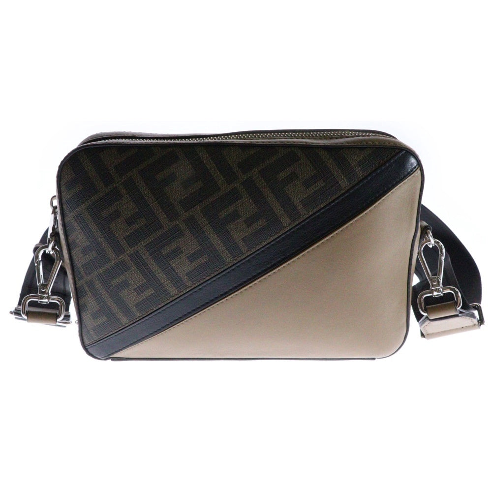FENDI(フェンディ) ダイアゴナル カメラバッグ ショルダーバッグ ミニバッグ シルバー金具 ブラック×ブラウン 7M0286
