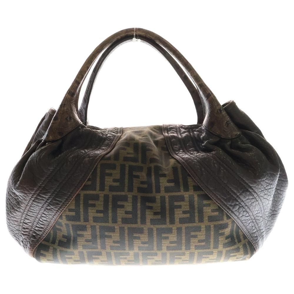 FENDI(フェンディ) スパイ ズッカ柄 がま口 キャンバス レザー ハンドバッグ シルバー金具 ブラウン レディース