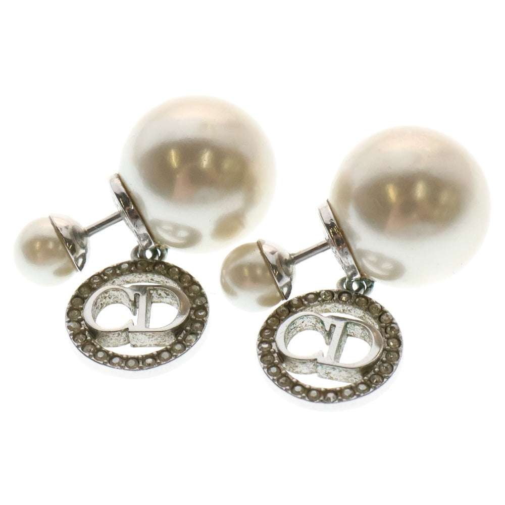 Christian Dior(クリスチャンディオール) ロゴパール ピアス ストーン イヤーアクセサリー ホワイト×シルバー