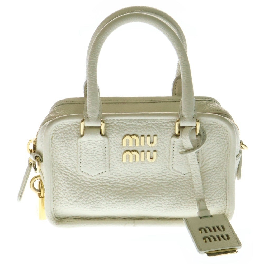 miumiu(ミュウミュウ) アルカディ ロゴプレート レザー 2WAY ハンド キャンバスショルダー バッグ ゴールド金具 ホワイト 5BB123