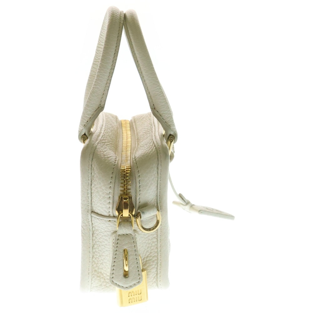 miumiu(ミュウミュウ) アルカディ ロゴプレート レザー 2WAY ハンド キャンバスショルダー バッグ ゴールド金具 ホワイト 5BB123