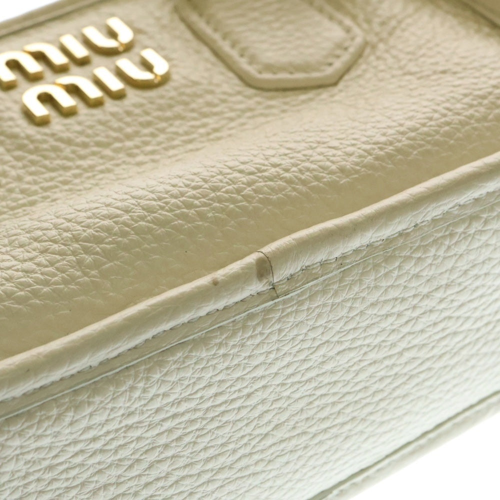 miumiu(ミュウミュウ) アルカディ ロゴプレート レザー 2WAY ハンド キャンバスショルダー バッグ ゴールド金具 ホワイト 5BB123