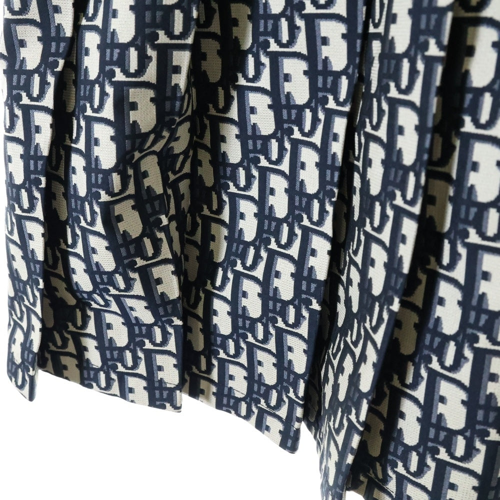 Christian Dior(クリスチャンディオール) オブリーク トロッター総柄 ジャガード ハイネック ハーフジップ ノースリーブ プリーツスカート ミニ ワンピース ネイビー レディース 517R52A2970