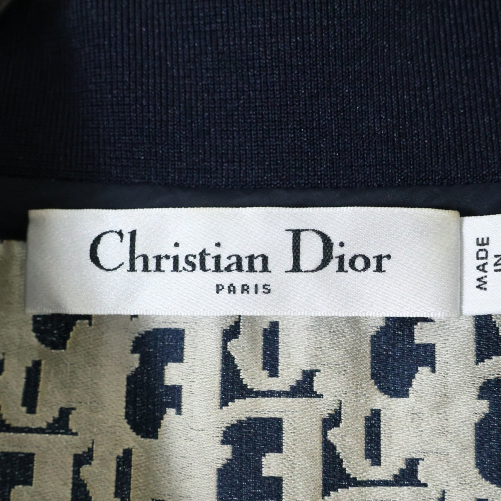 Christian Dior(クリスチャンディオール) オブリーク トロッター総柄 ジャガード ハイネック ハーフジップ ノースリーブ プリーツスカート ミニ ワンピース ネイビー レディース 517R52A2970