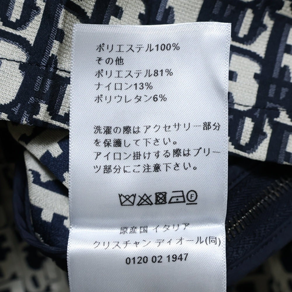Christian Dior(クリスチャンディオール) オブリーク トロッター総柄 ジャガード ハイネック ハーフジップ ノースリーブ プリーツスカート ミニ ワンピース ネイビー レディース 517R52A2970