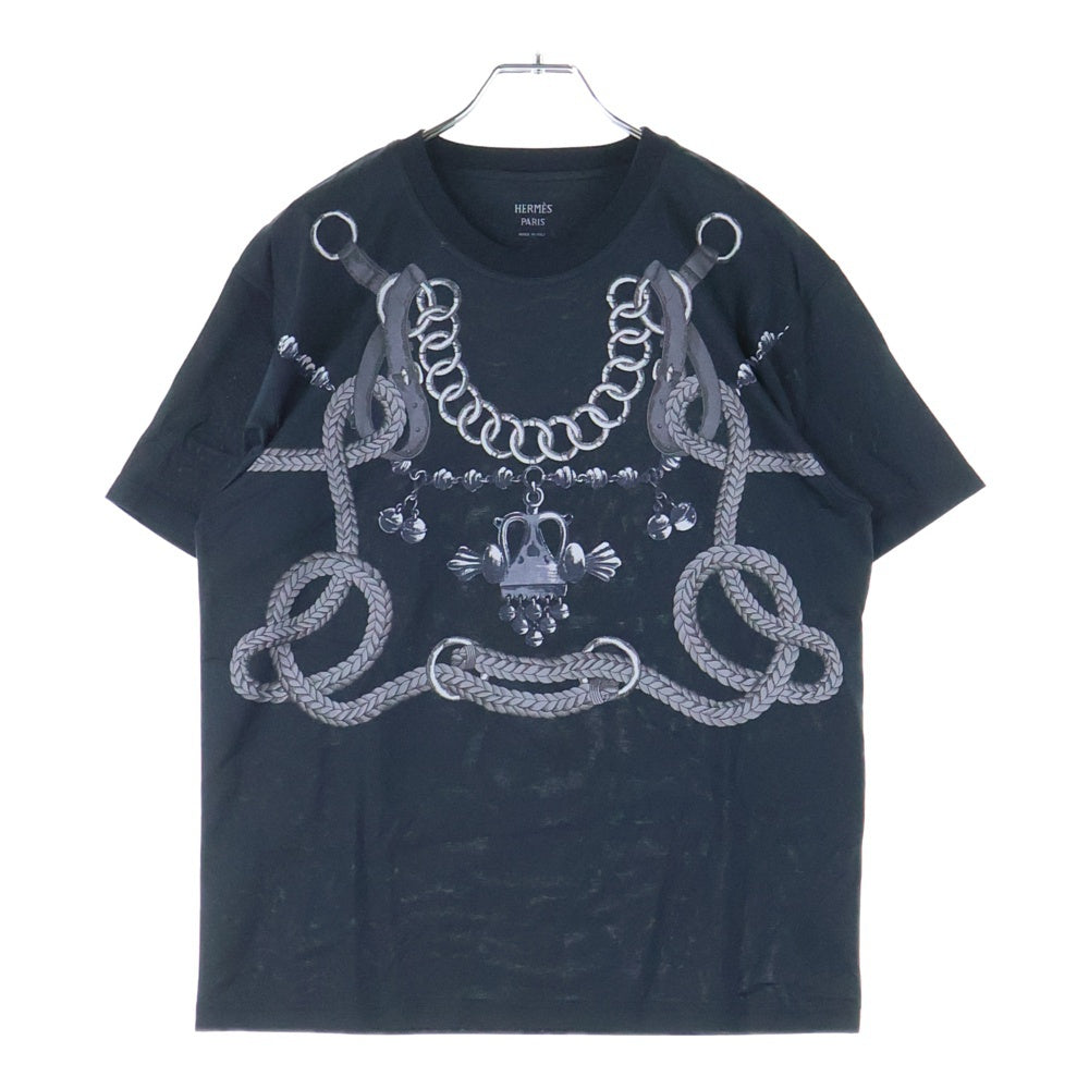 HERMES(エルメス) ツイルレーヌ チェーンプリント クルーネック 半袖Tシャツ カットソー ブラック