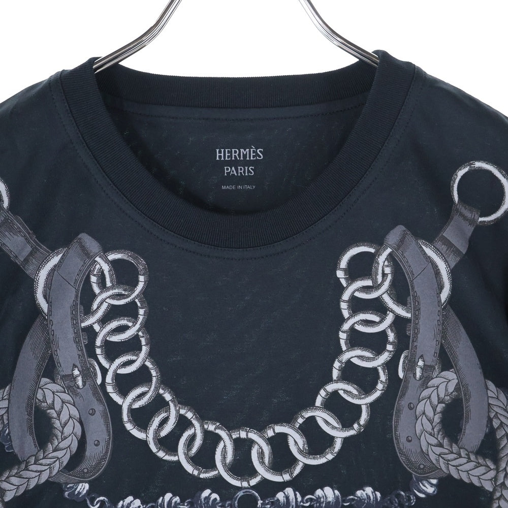 HERMES(エルメス) ツイルレーヌ チェーンプリント クルーネック 半袖Tシャツ カットソー ブラック