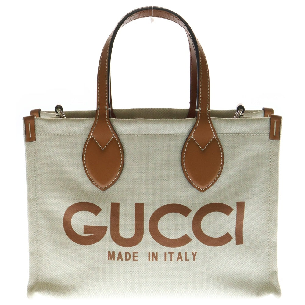 GUCCI(グッチ) トートバック ミディアム キャンバス×レザー アイボリー×ブラウン 2WAY ハンドバッグ ショルダーバッグ 772144