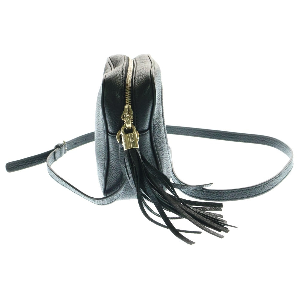GUCCI(グッチ) インターロッキングGロゴ ソーホー タッセル レザー ショルダーバッグ ゴールド金具 ブラック 308364