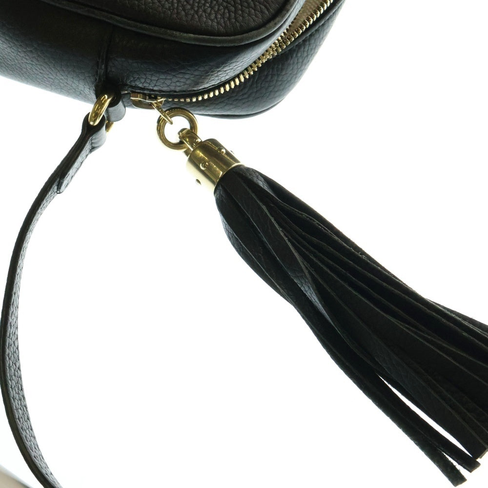 GUCCI(グッチ) インターロッキングGロゴ ソーホー タッセル レザー ショルダーバッグ ゴールド金具 ブラック 308364