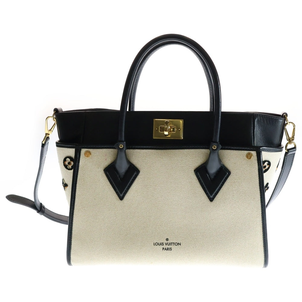 LOUIS VUITTON(ルイヴィトン) モノグラム オンマイサイドMM 2WAY レザー切替キャンバスハンドバッグ ショルダーバッグ ブラック/ベージュ レディース M59842