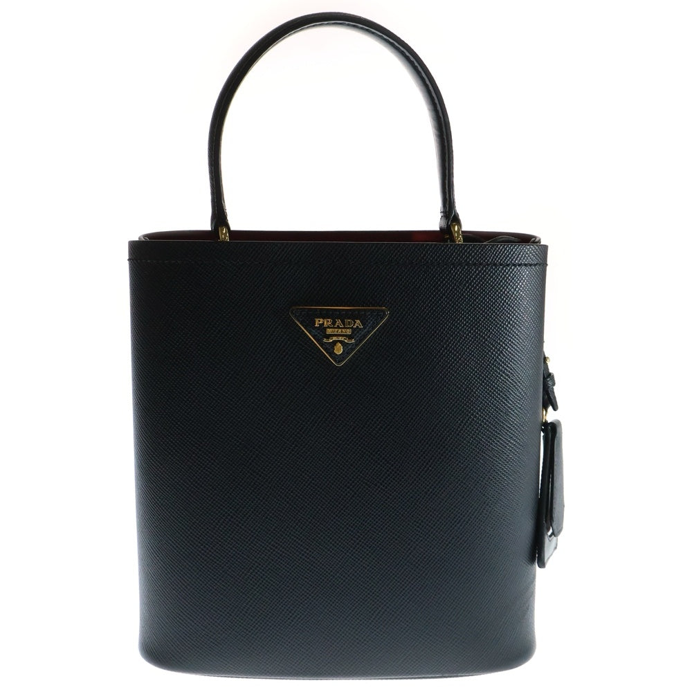 PRADA(プラダ) パニエ サフィアーノレザー トライアングルロゴプレート 2WAY ハンド ショルダーバッグ ゴールド金具 ブラック 1BA212