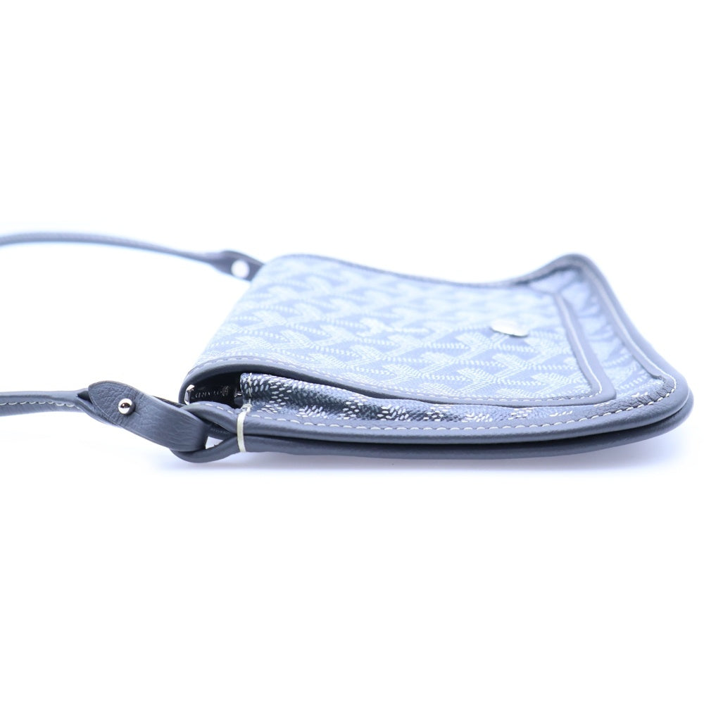 GOYARD(ゴヤール) プリュメ PVCコーティングキャンバス レザー ポーチ ウォレット ショルダーバッグ ポシェット シルバー金具 グレー