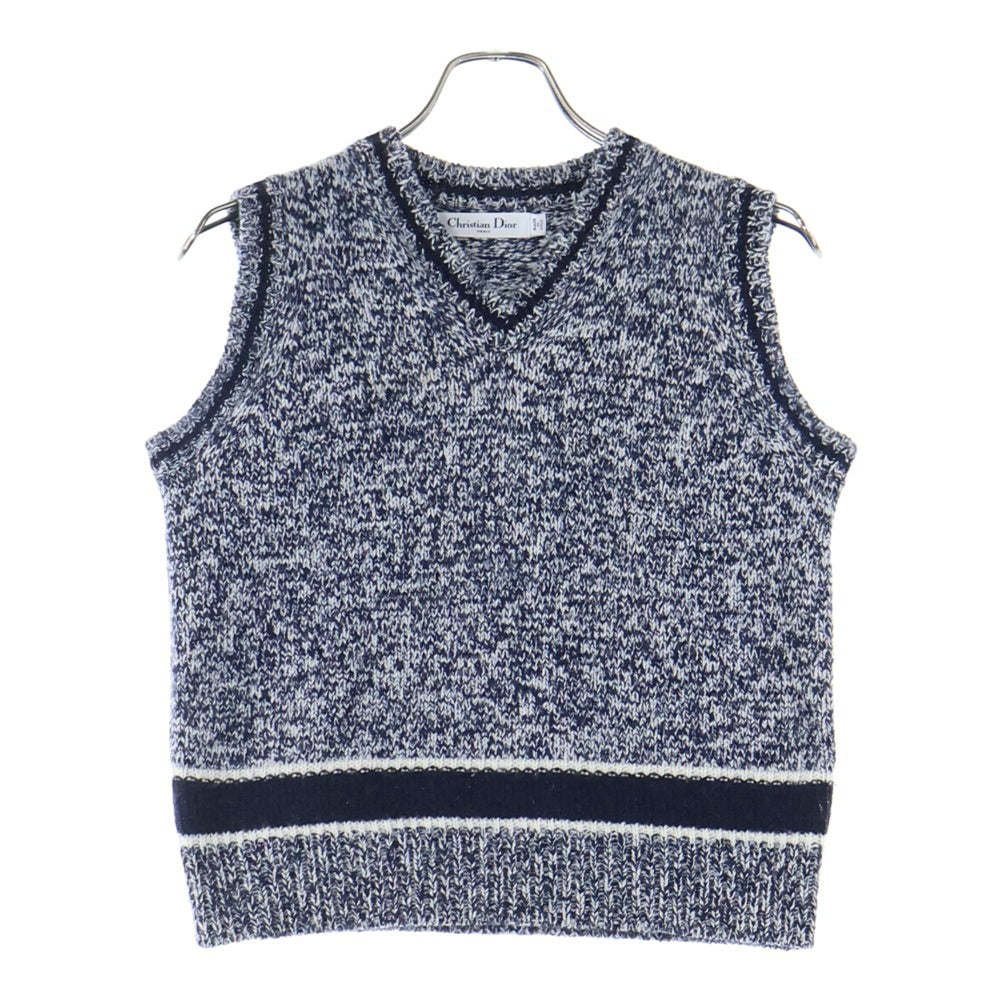 Christian Dior(クリスチャンディオール) Vネック カシミヤ混 ウール バックロゴ ニットベスト ネイビー 054T01AM303