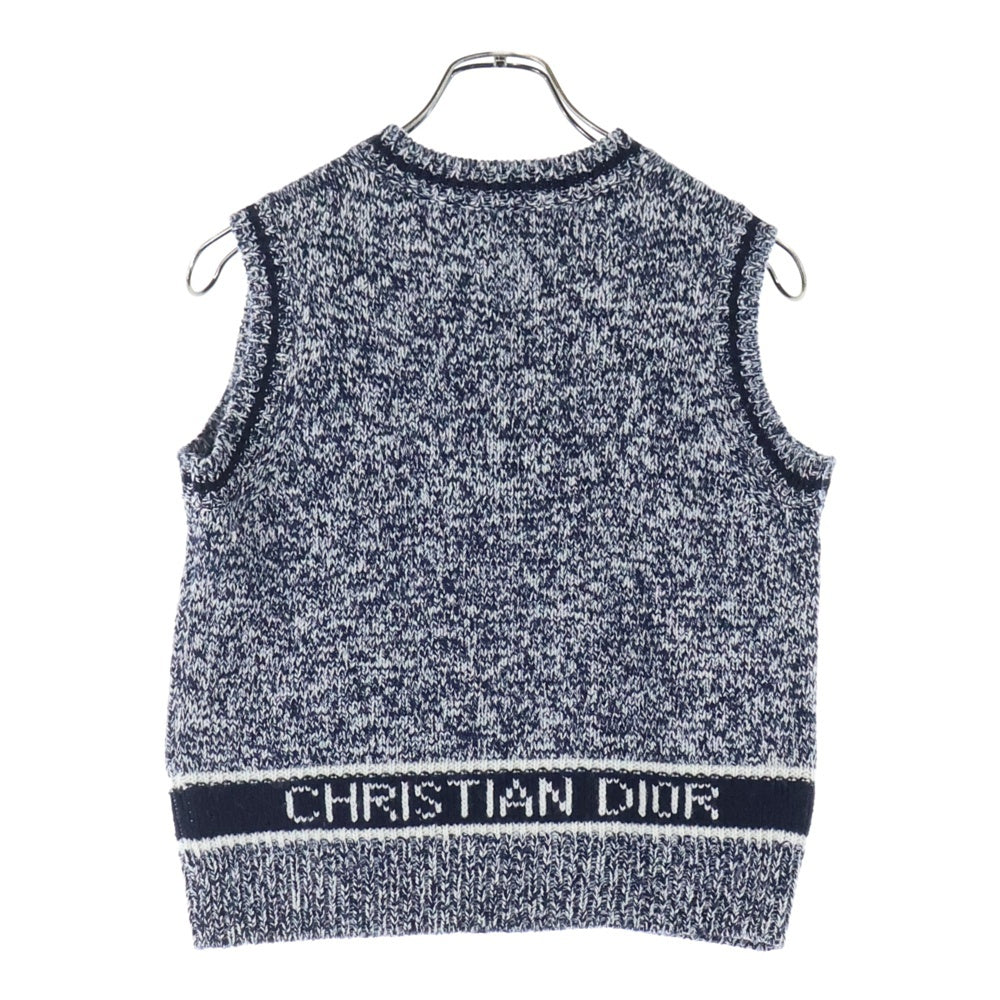 Christian Dior(クリスチャンディオール) Vネック カシミヤ混 ウール バックロゴ ニットベスト ネイビー 054T01AM303