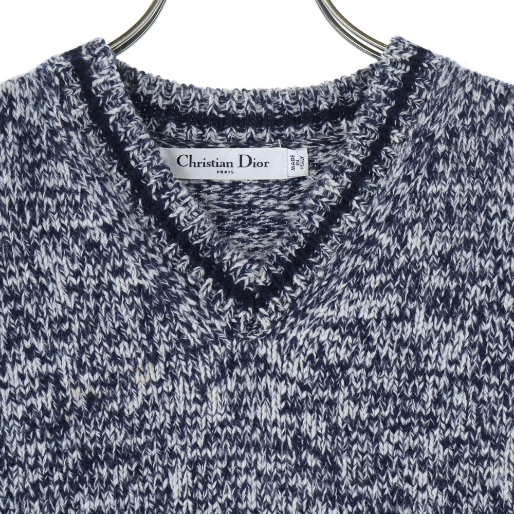 Christian Dior(クリスチャンディオール) Vネック カシミヤ混 ウール バックロゴ ニットベスト ネイビー 054T01AM303