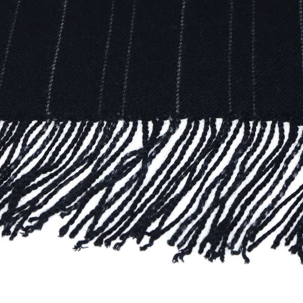 Calvin Klein(カルバンクライン) フリンジ付ストライプ柄カシミヤマフラー ブラック