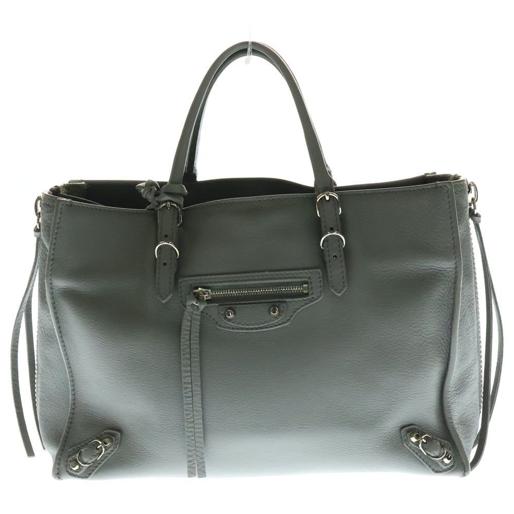 BALENCIAGA(バレンシアガ) ペーパーミニ 2WAYハンドバッグ ショルダーバッグ トートバック グレー レザー シルバー金具 370926