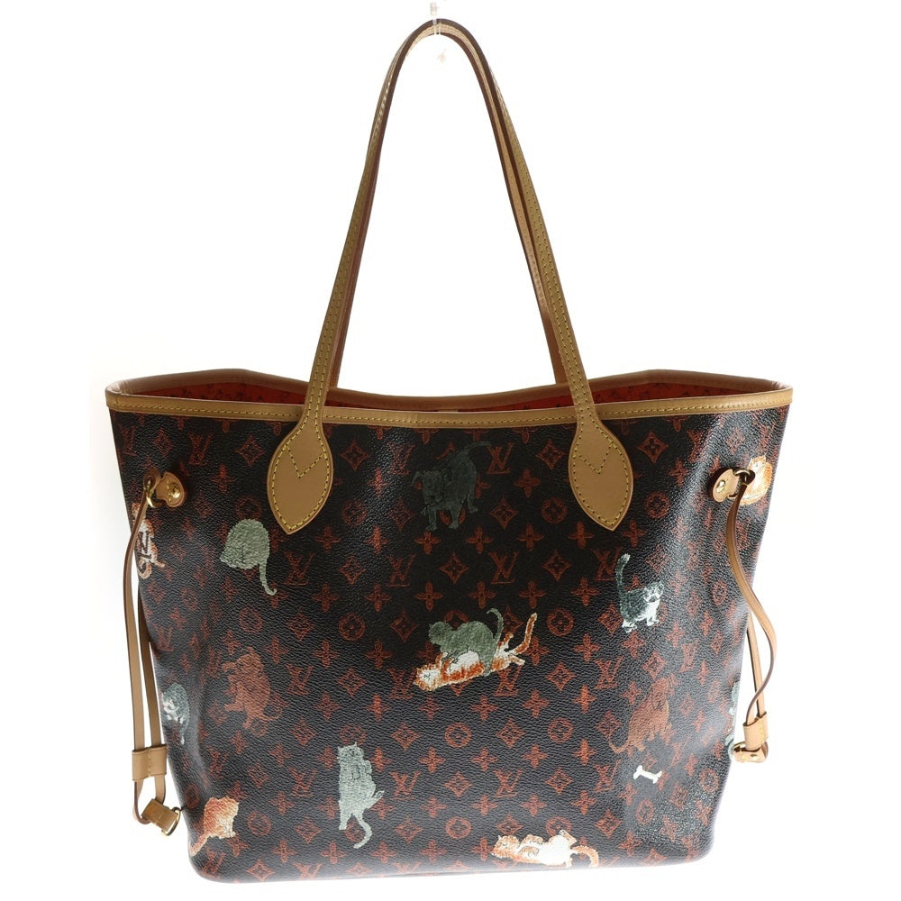 LOUIS VUITTON(ルイヴィトン) キャットグラム ネヴァーフルMM ポーチ付レザートートバッグ ブラウン/オレンジ レディース M44441
