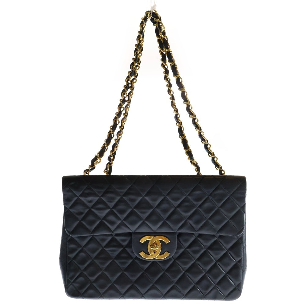 CHANEL(シャネル) デカマトラッセ30 ラムスキン レザー ココマーク シングルフラップ ダブルチェーン ショルダーバッグ ゴールド金具 ブラック 3番台