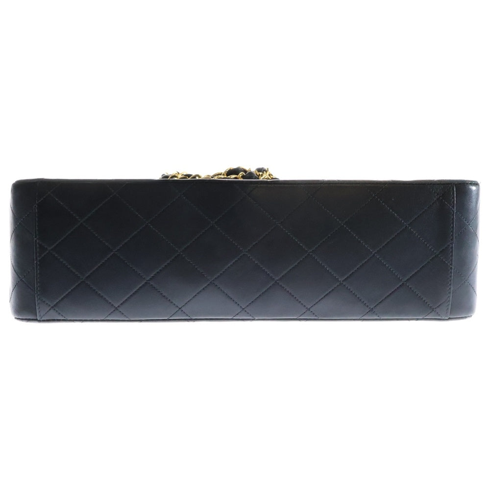 CHANEL(シャネル) デカマトラッセ30 ラムスキン レザー ココマーク シングルフラップ ダブルチェーン ショルダーバッグ ゴールド金具 ブラック 3番台