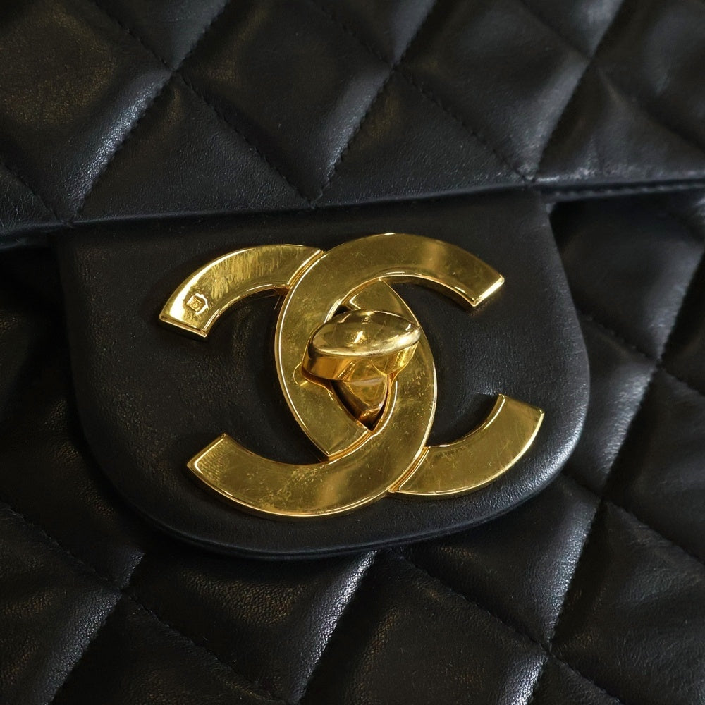 CHANEL(シャネル) デカマトラッセ30 ラムスキン レザー ココマーク シングルフラップ ダブルチェーン ショルダーバッグ ゴールド金具 ブラック 3番台
