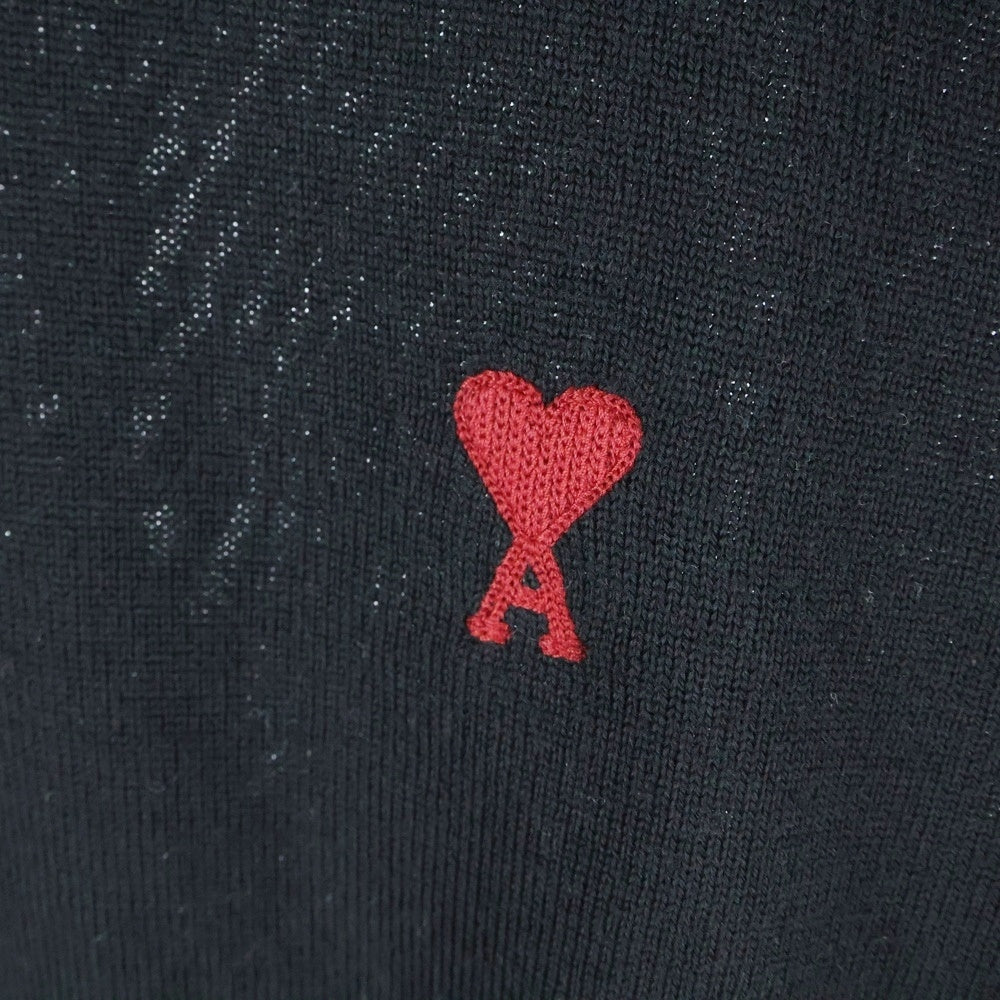 ami paris(アミパリス) Ami de Coeur アミ ドゥ クール ハート ワンポイントロゴ刺繍 ウール クルーネック 長袖ニット セーター ブラック BFHKS111.KN0025