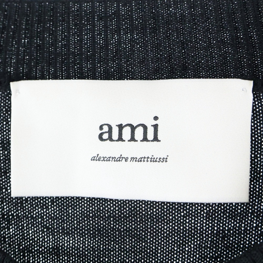 ami paris(アミパリス) Ami de Coeur アミ ドゥ クール ハート ワンポイントロゴ刺繍 ウール クルーネック 長袖ニット セーター ブラック BFHKS111.KN0025