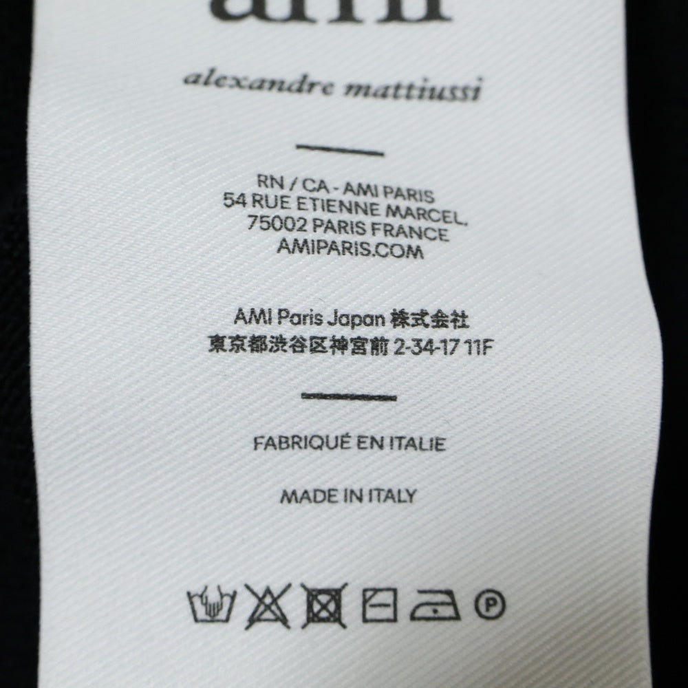 ami paris(アミパリス) Ami de Coeur アミ ドゥ クール ハート ワンポイントロゴ刺繍 ウール クルーネック 長袖ニット セーター ブラック BFHKS111.KN0025