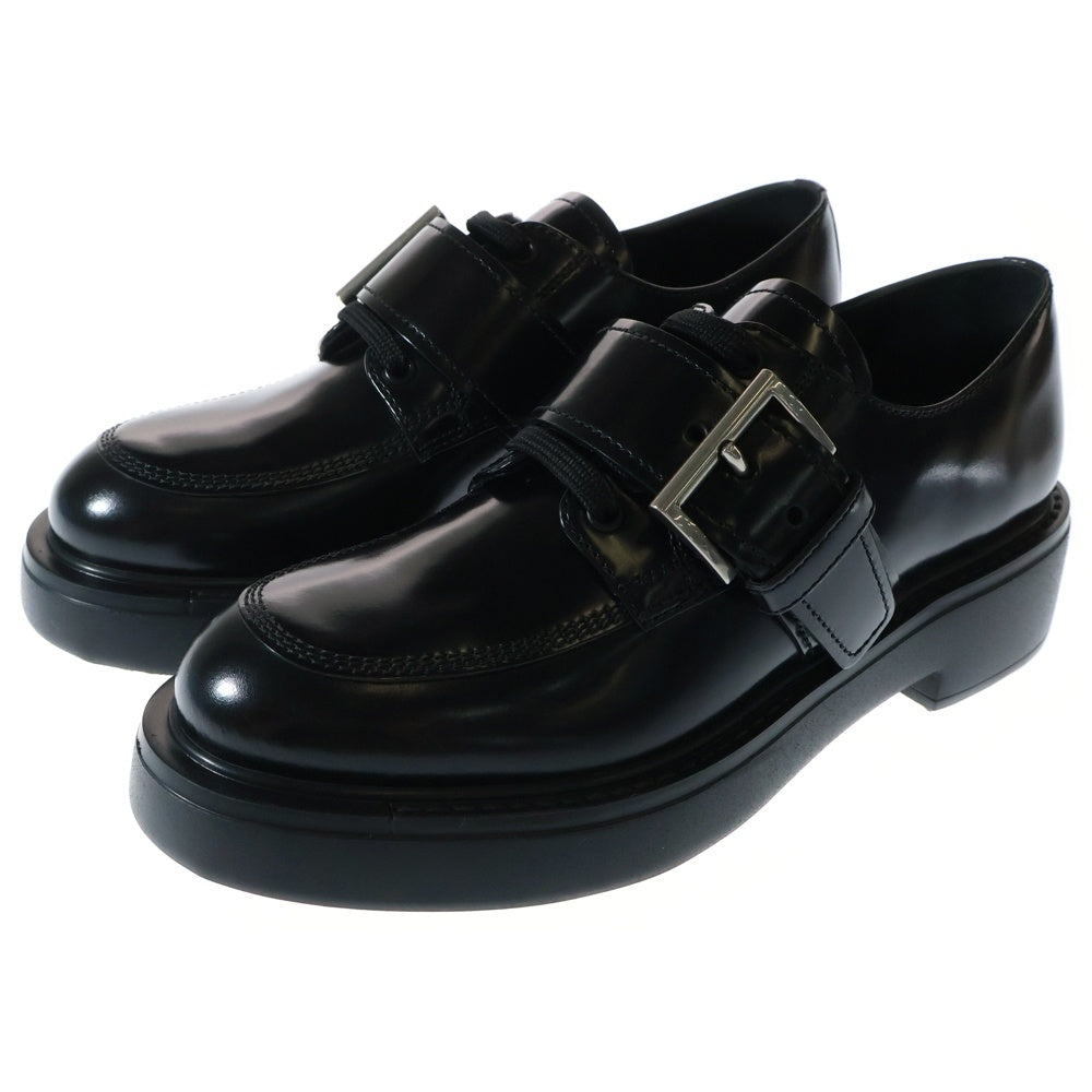 PRADA(プラダ) ブラッシュドレザー ベルトデザイン レースアップ ローカットシューズ ブラック レディース 1E590N