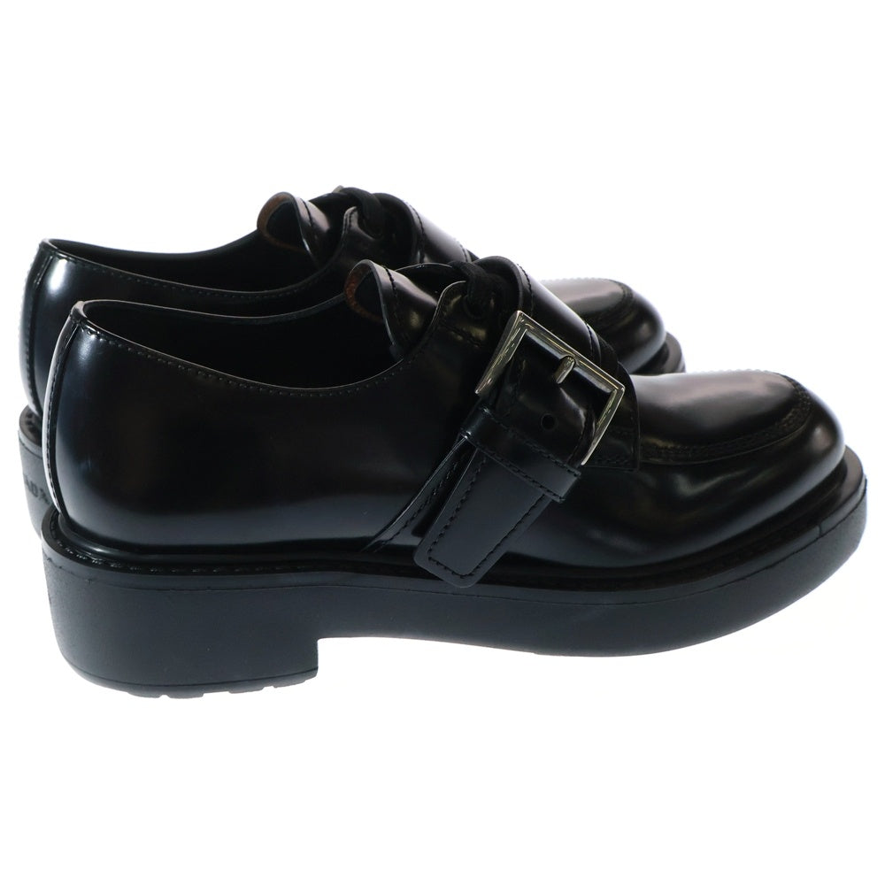 PRADA(プラダ) ブラッシュドレザー ベルトデザイン レースアップ ローカットシューズ ブラック レディース 1E590N