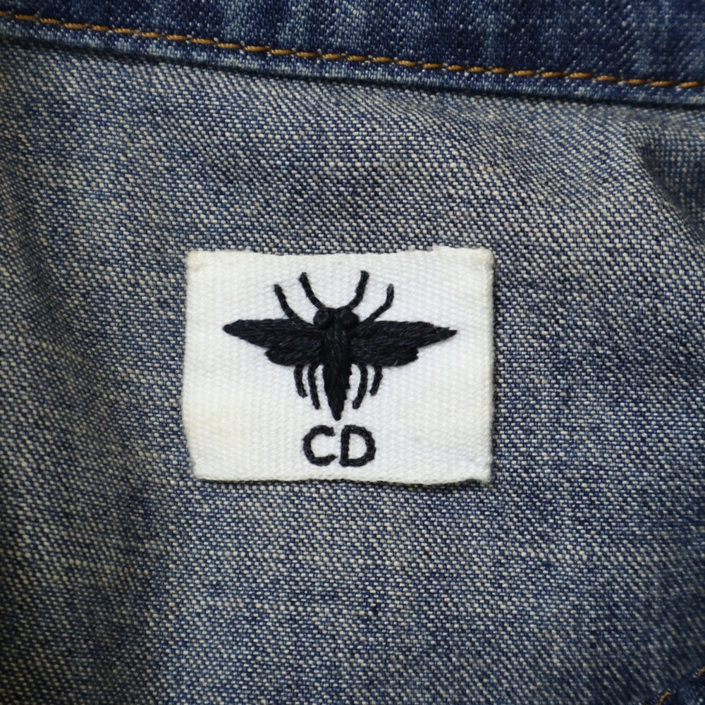 Christian Dior(クリスチャンディオール) BEE タイガー刺繍プリント 半袖デニムシャツ ブルー 252J26Y3584